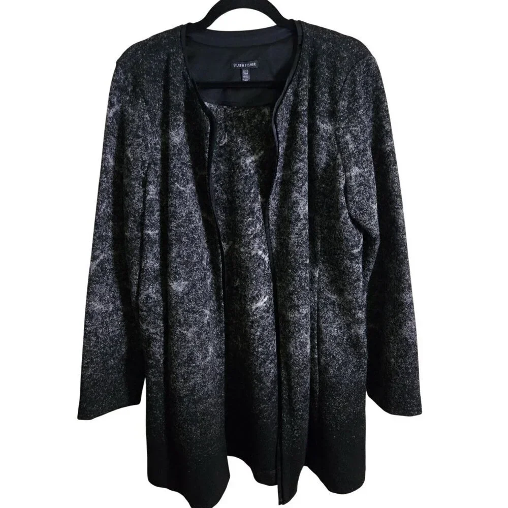 Eileen Fisher Felted Wool Sprinkles Ombre Quiet Luxury Open Front Jacket Size L
